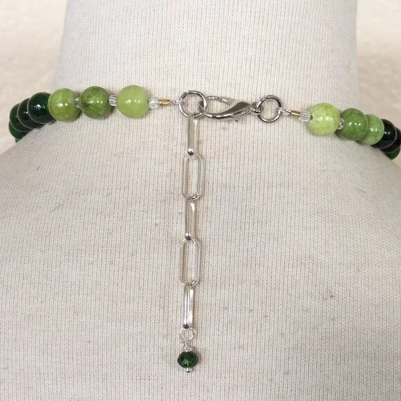 Iridescent Lime & Forest Green Shell Agate Statement Bib Necklace
